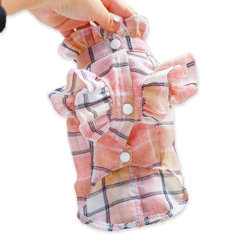 

INS Lovely Dog Clothes Plaid Pet Dog Shirts Adorable Style Dog Costumes Puppy Clothes Pet Ruffled Neck Plaid Shirt, 3 colors