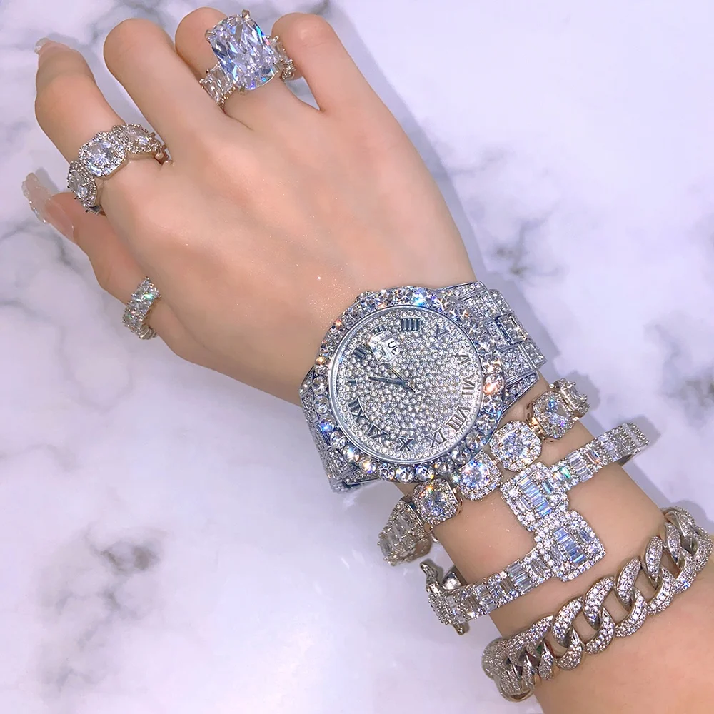 

Iced Out Cubic Zirconia Diamond Watch Stainless Steel Quartz Watches