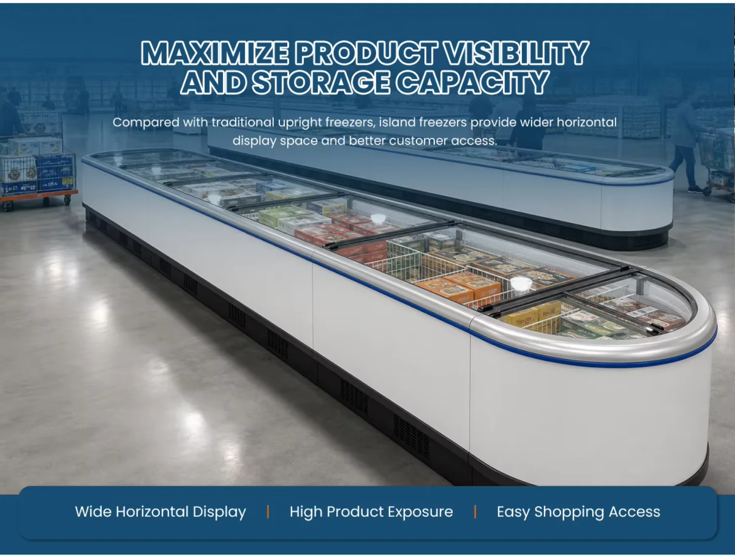 Food Display Island Freezer, 1100L, 220 V, Stainless Steel - detail 10