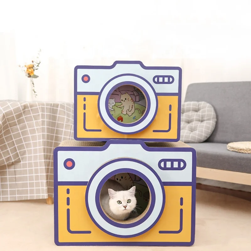 

Retro Camera Cat House Cat Cabinet Pet Supplies Printable Corrugated Cardboard Lounger Pet House Case Cat Scratching Board, Picture shows