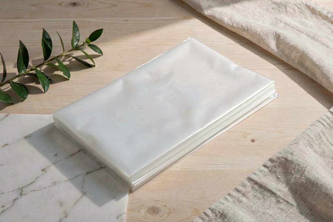 Vacuum-sealed self adhesive plastic bag