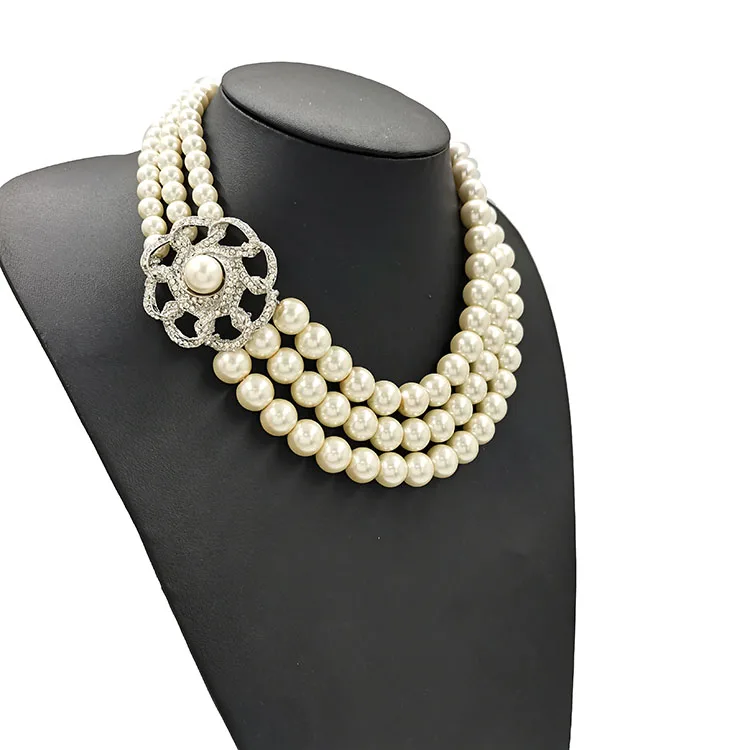 

2021Beautiful Choker 3 Row Multi Layer Necklace Imitation Pearl Necklace Jewelry White Yiwu Manufacturer