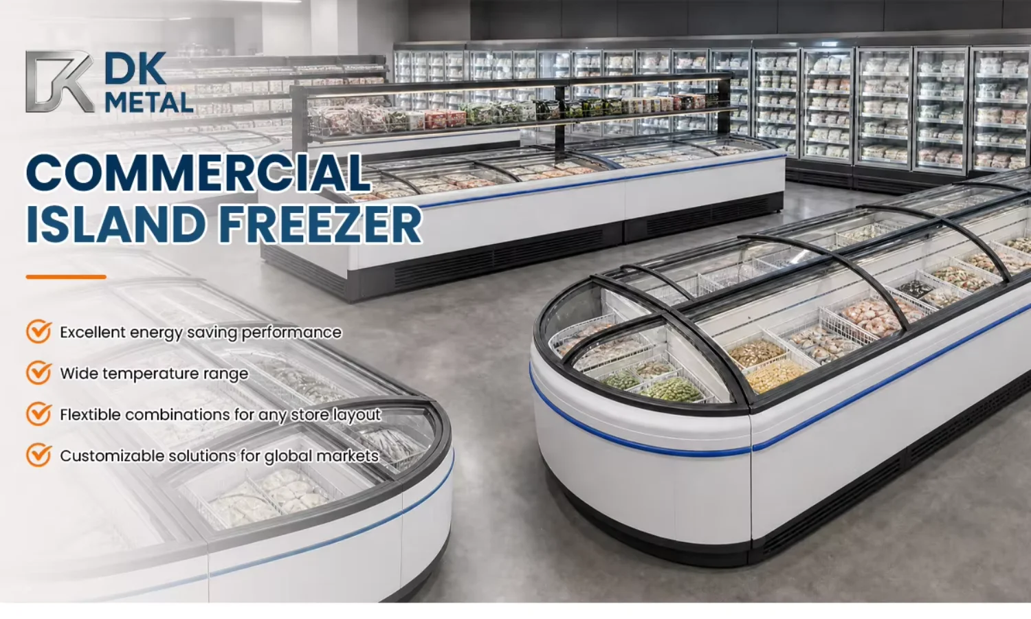 Food Display Island Freezer, 1100L, 220 V, Stainless Steel - detail 2