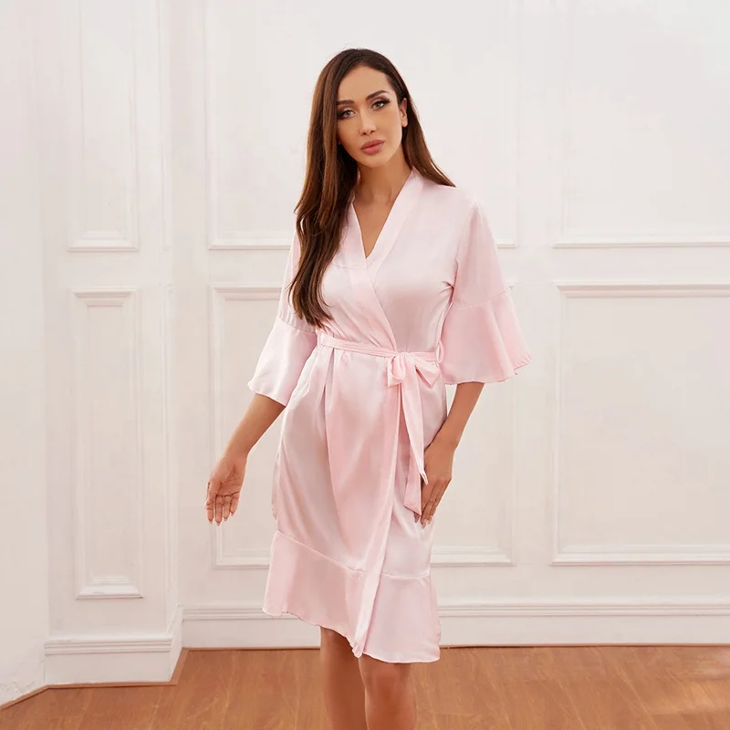 

Satin Robe Rullfe sleepwear for women sleeves wedding bridesmaid, Many colors