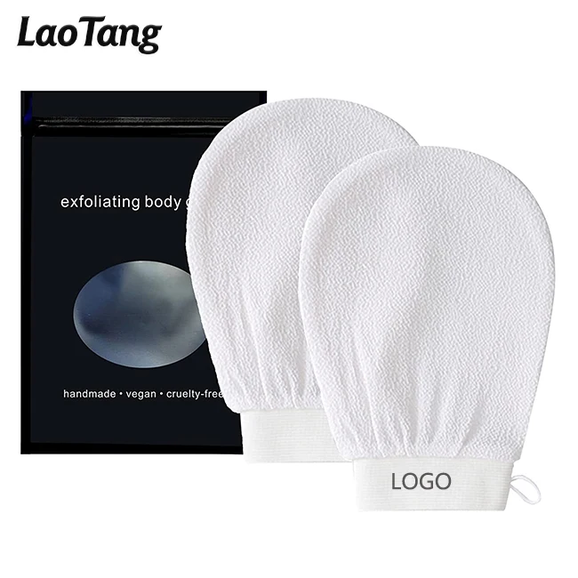 

100Pieces Can Be Customized LOGO White Korean Exfoliating Gloves Body Scrub Shower Mitt Natural Material Morocco Kessa