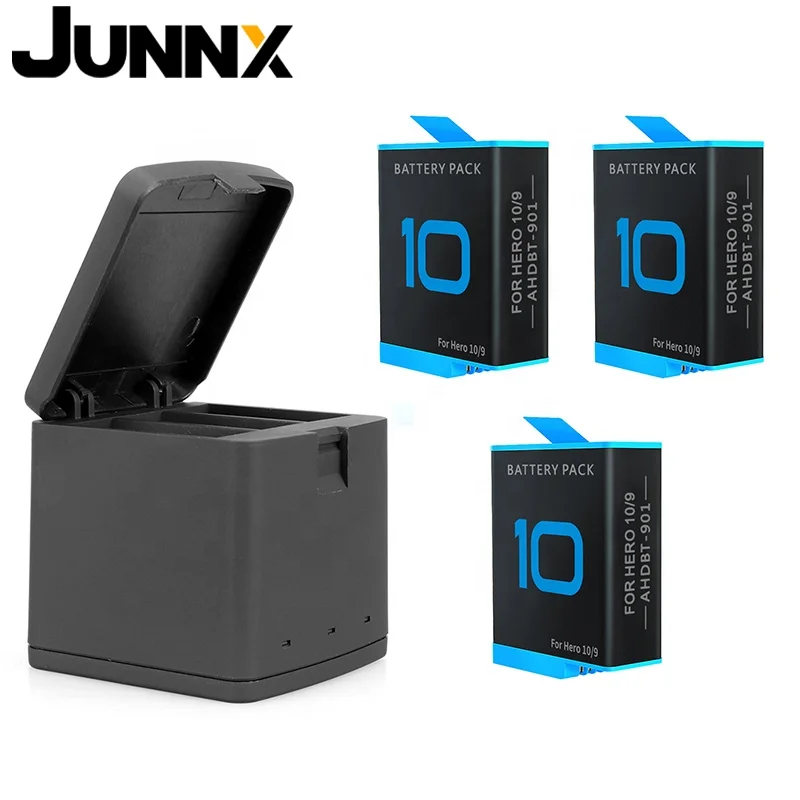 

Junnx New GH9-10 1750 mAh 3 Ways LED Light Battery Charger TF Card Battery Storage For GoPro Hero 10 9 camera Accessories, Black