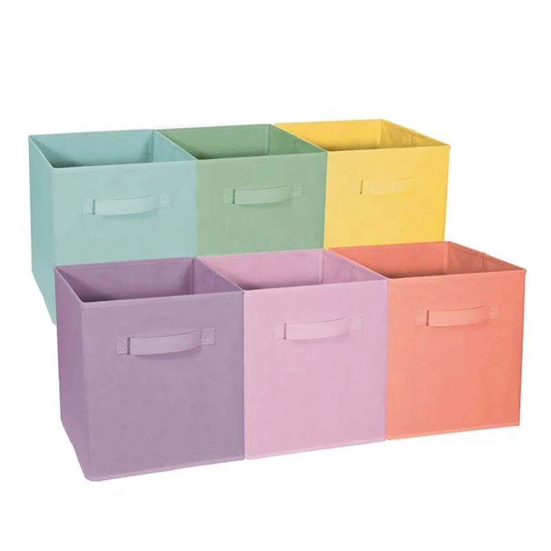 

Hot Sale Non-woven Cube Foldable Organizer Storage Bins Basket with Handle For Kids Toys Clothes Shelves