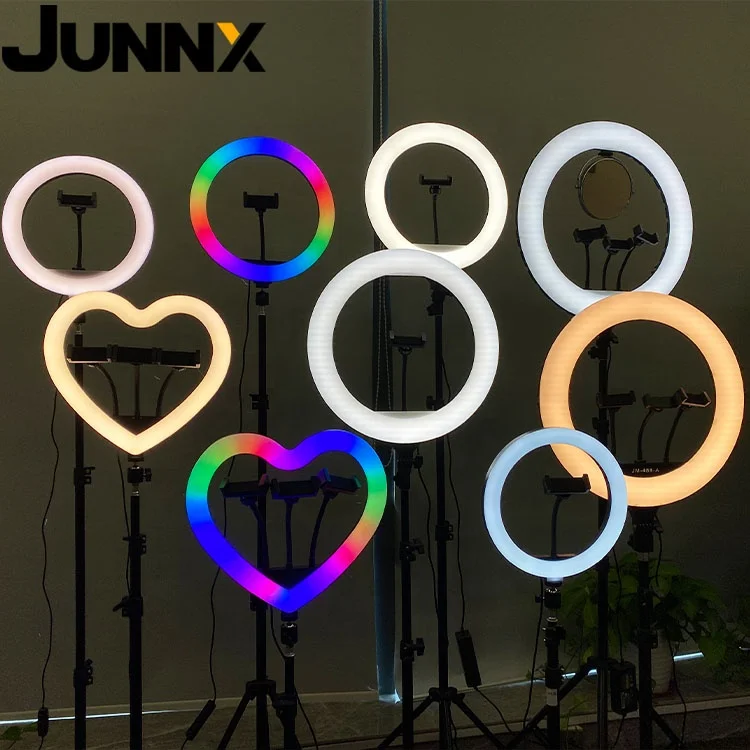 

Junnx HOT Photography Beauty Live LED selfie Ring light with tripod stand holder cellphone Clip clamp for TikTok Youtube Live, Black pink white