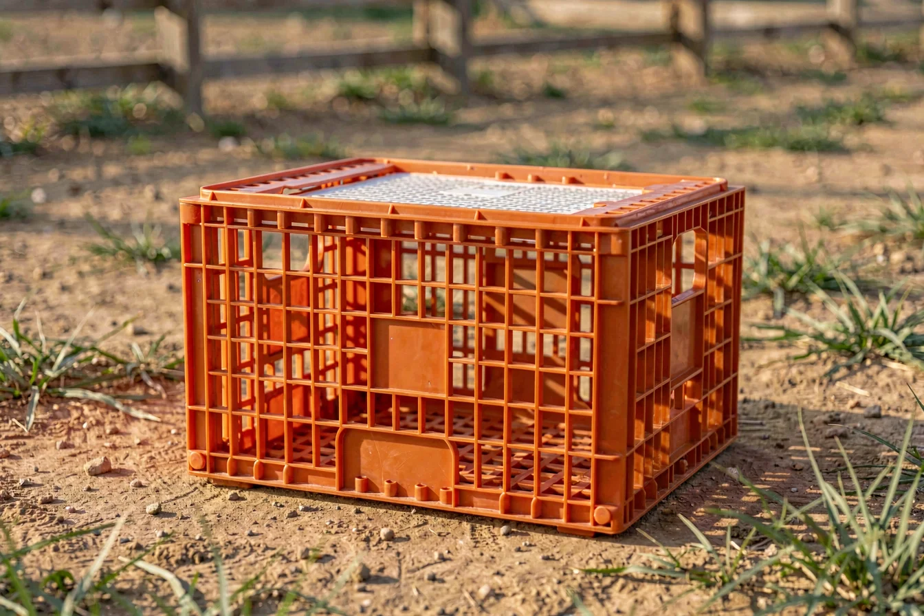 Heavy-duty plastic crate for transporting chicken broilers