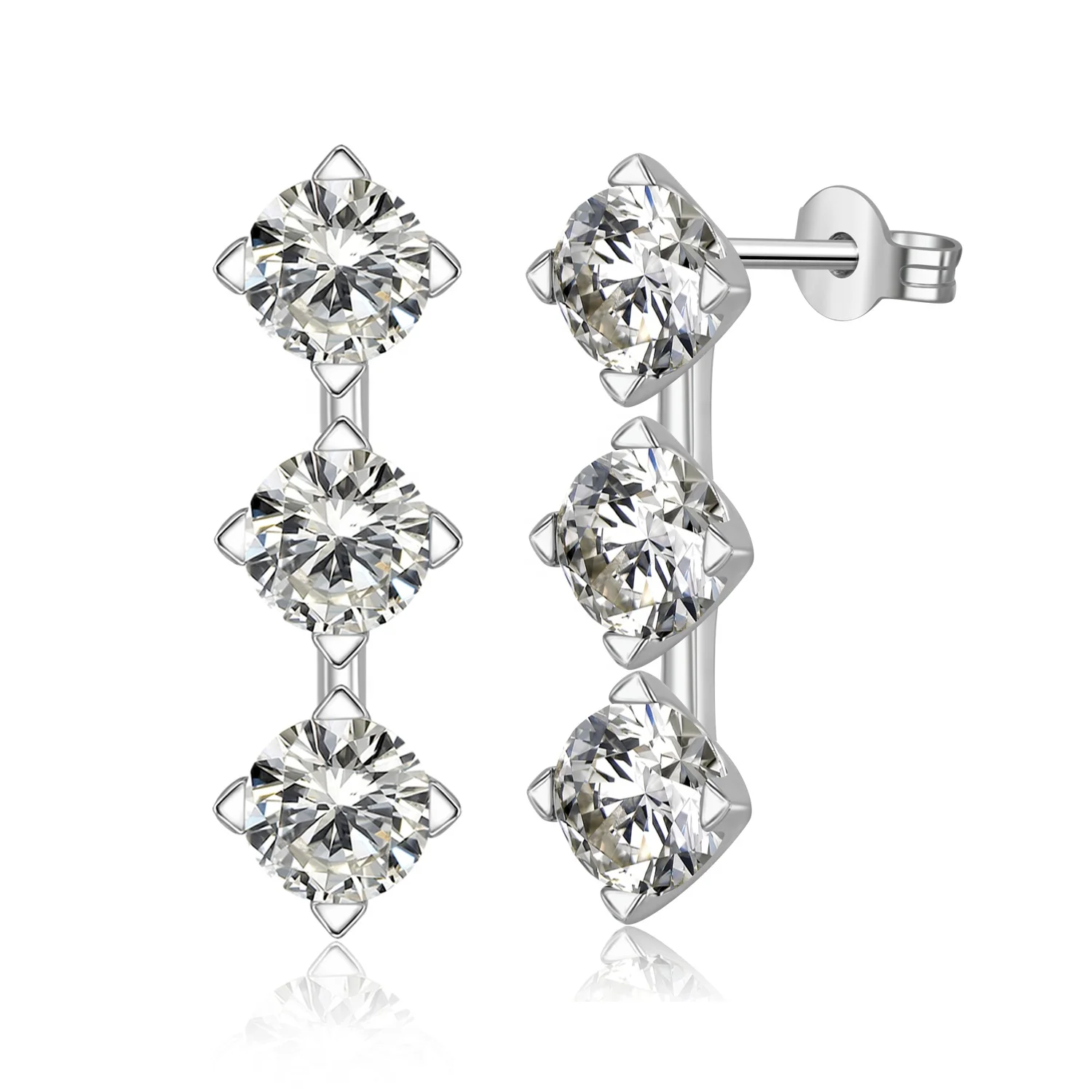 

100% Sterling Silver 925 Sparkling Triple Semi Precious Moissanite Diamond Stone Stud Earrings For Women Destiny Jewellery