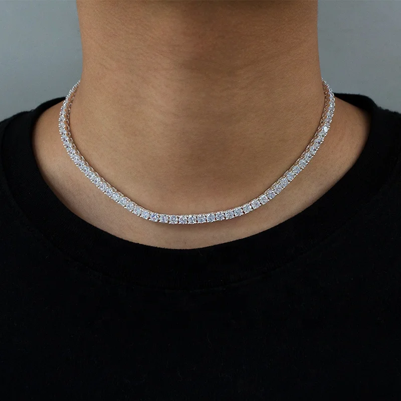 

Tennis 925 sterling silver necklace 4mm hip hop Diamond Iced Out Chain necklace jewelry