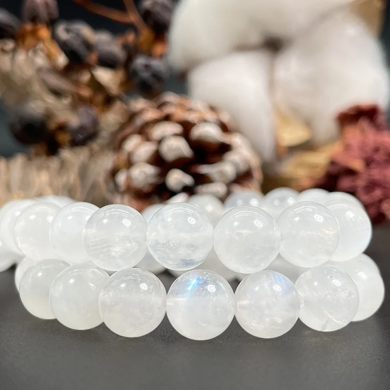 

Natural Polish Gemstone Round Loose Beads 2A/3A Moonstone Blue Energy Stone Beaded For Jewelry Making Bracelet Necklace