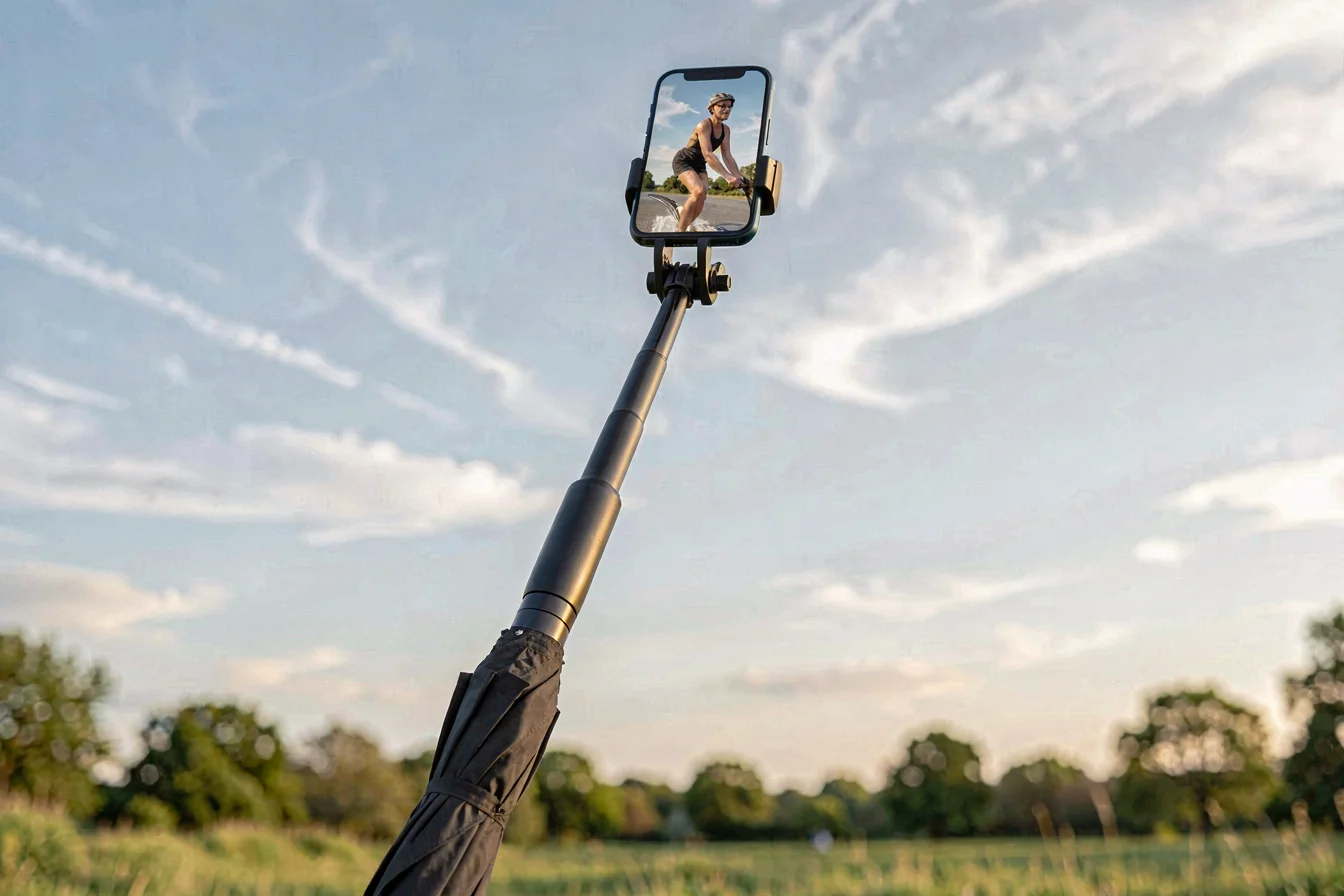Portable selfie stick umbrella