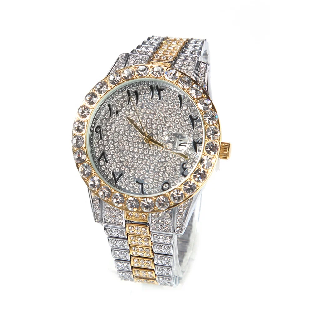 

Hip Hop Iced Out Diamond Watch Men Women Arabic Number Full Zircon Stones Luxury Watches Quartz Waterproof