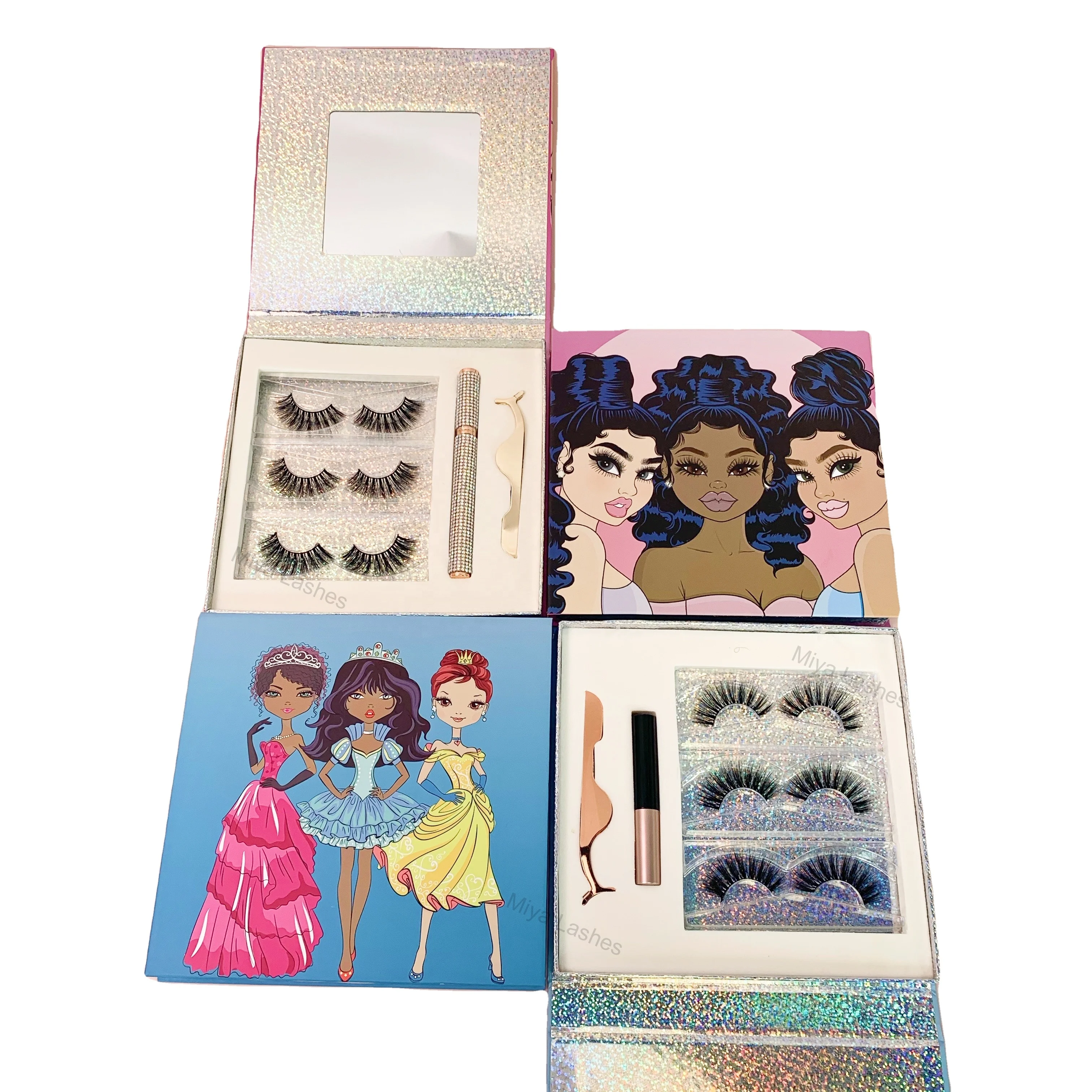 

15mm 3 pairs mink lash brand custom packaging with your logo lashes with case and glue, Natural black