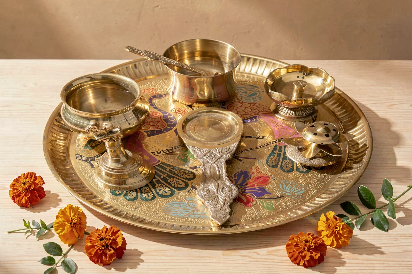 Handcrafted brass thali set