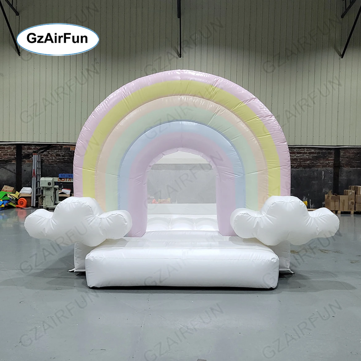 

Pastel Rainbow bounce house inflatable toddler amusement park white mini bouncer castle for kids