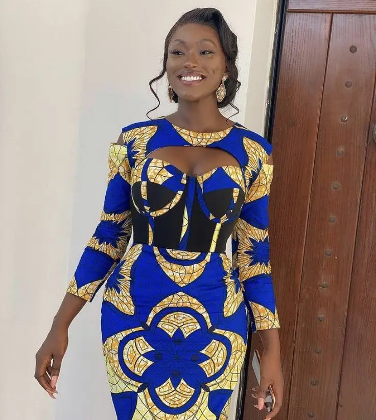 slim fit dress slacks Beautiful Ankara/African Print Dress with Chinese Neck Small main image 0