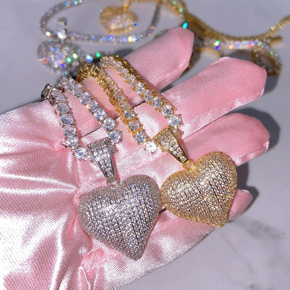 

Heart Pendants Iced Out Cubic Zirconia 18K Gold Plated Tennis Diamond Pendant Necklaces