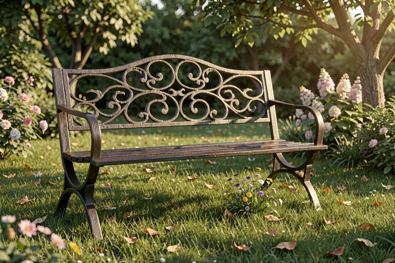Ornate wrought iron bench