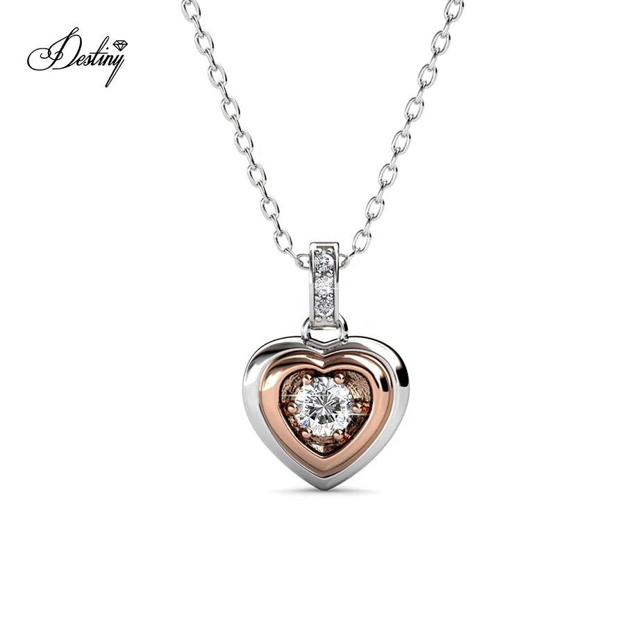 

Premium Austrian Crystal Jewelry Silver / Brass Multi Color Love Heart Shaped Pendant Necklace Gift For Love Destiny Jewellery