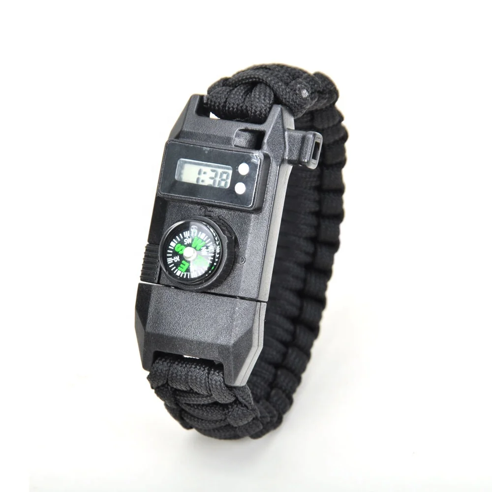 

7 In 1 Multifunction Survival Gear Paracord Bracelet With Compass Digital Watch Knife Window Breaker Rope Whistle Flintstones