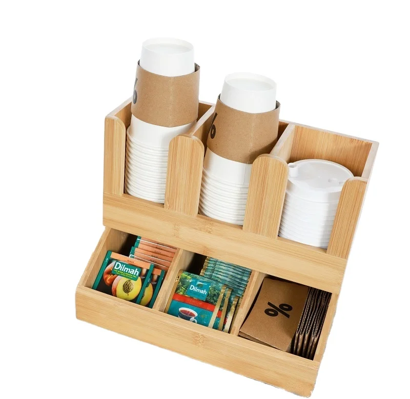 

WOODSPACE Bamboo multifunctional cup remover beverage sub-cup holder, desktop storage box