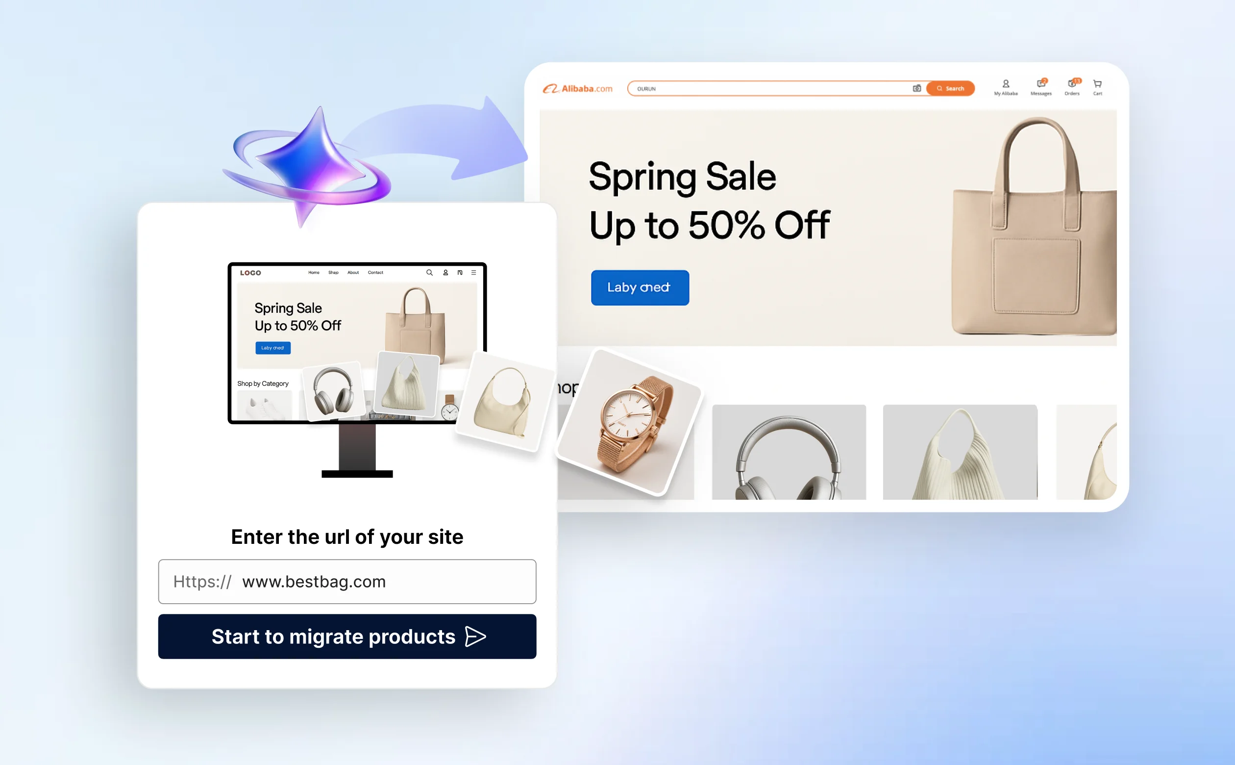 AI-powered storefront migration tool on Alibaba.com