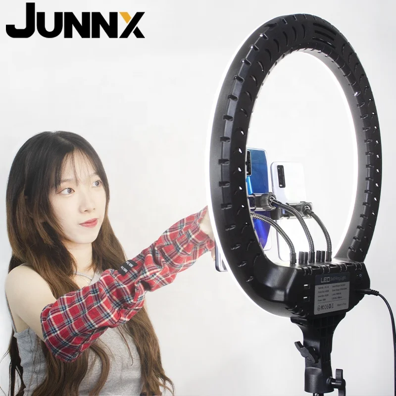

Junnx Wholesale Beauty RGB 18 inch Photographic lighting Selfie Led Ring Light With Tripod Stand For Live Stream Makeup, White