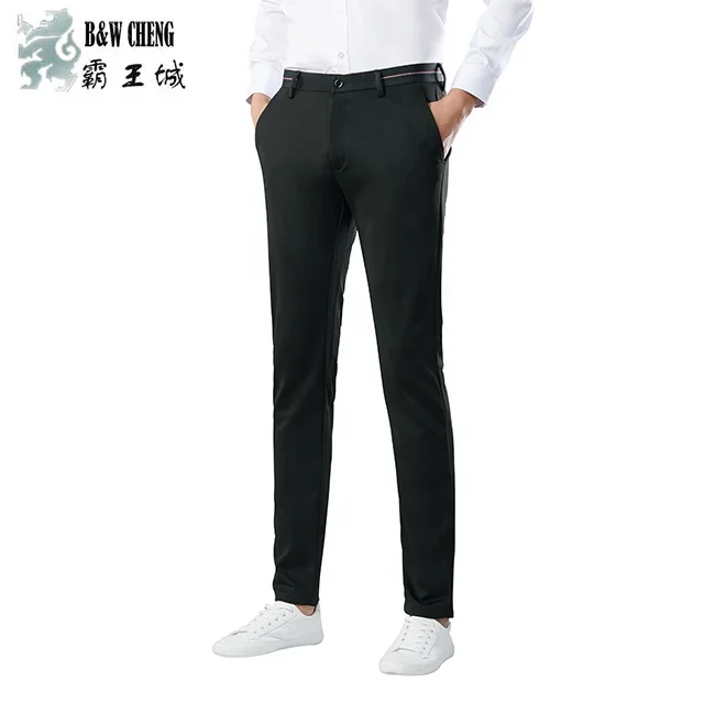 

In-stock Men's Casual Fashion Business Pants Long Trousers Autumn Elastic Classical Casual Slim Black Suit Pants With Brand Belt, Customers' requests