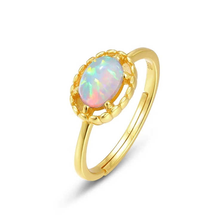 

925 sterling silver oval stone gold plated ring jewelry lady synthetic opal ring