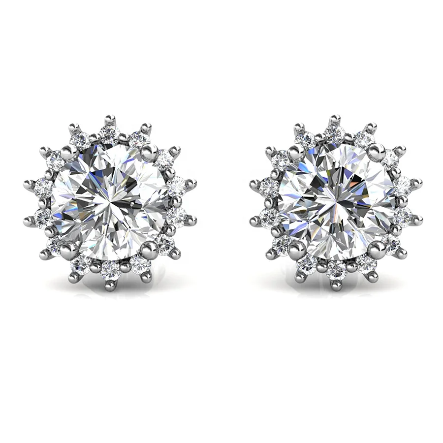 

2021 New Ideal Cut Moissanite Diamond 925 Sterling Silver Luxury Jewelry Flower Wedding Bridal Stud Earrings Destiny Jewellery