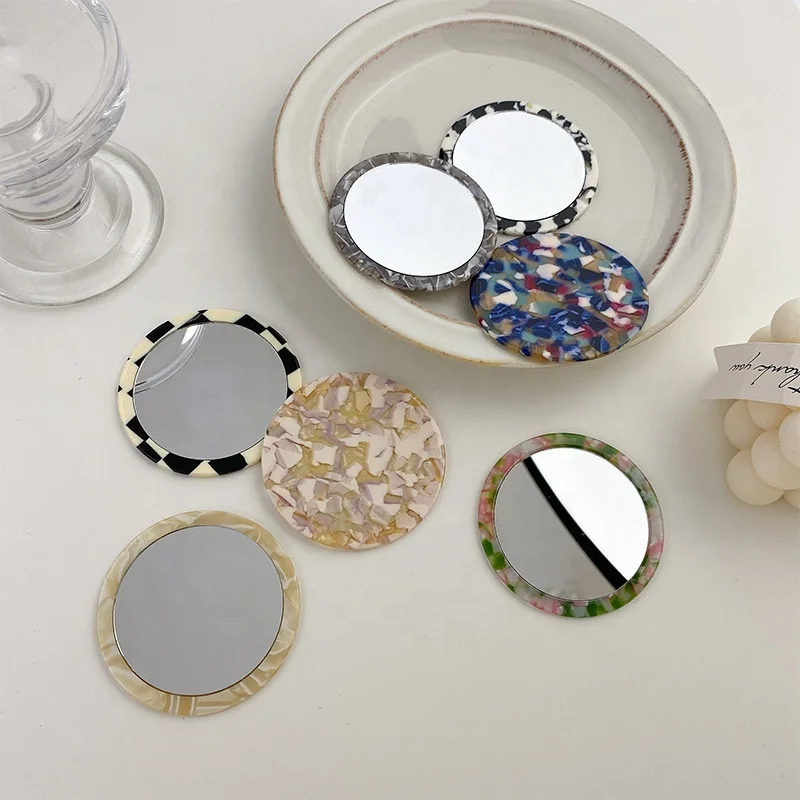 

Hot Selling Korean Style Acetate Small Round Mirror 6.5 CM Retro Makeup Mirror Fashion Girl Portable Pocket Mirror