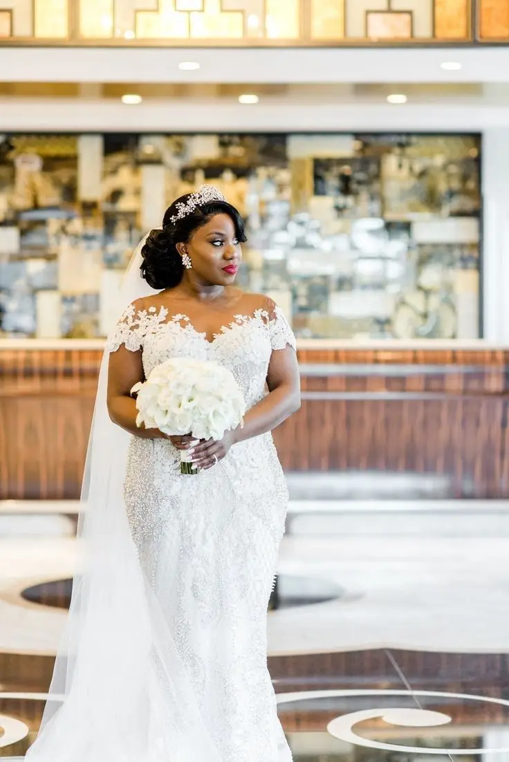 african mermaid wedding dresses African Mermaid Wedding Dress Sweetheart Ruffle Royal Train Black Bride Dress Beading Formal Bridal Gown Plus Size US 2