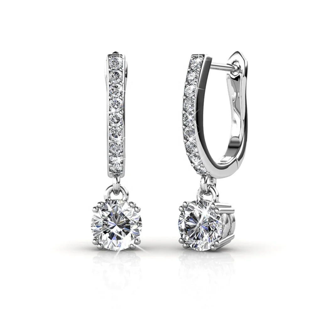 

Sterling Silver 925 Premium Austrian Crystal Jewelry Hypoallergenic Huggie Hoop Dangle Drop Earrings Destiny Jewellery