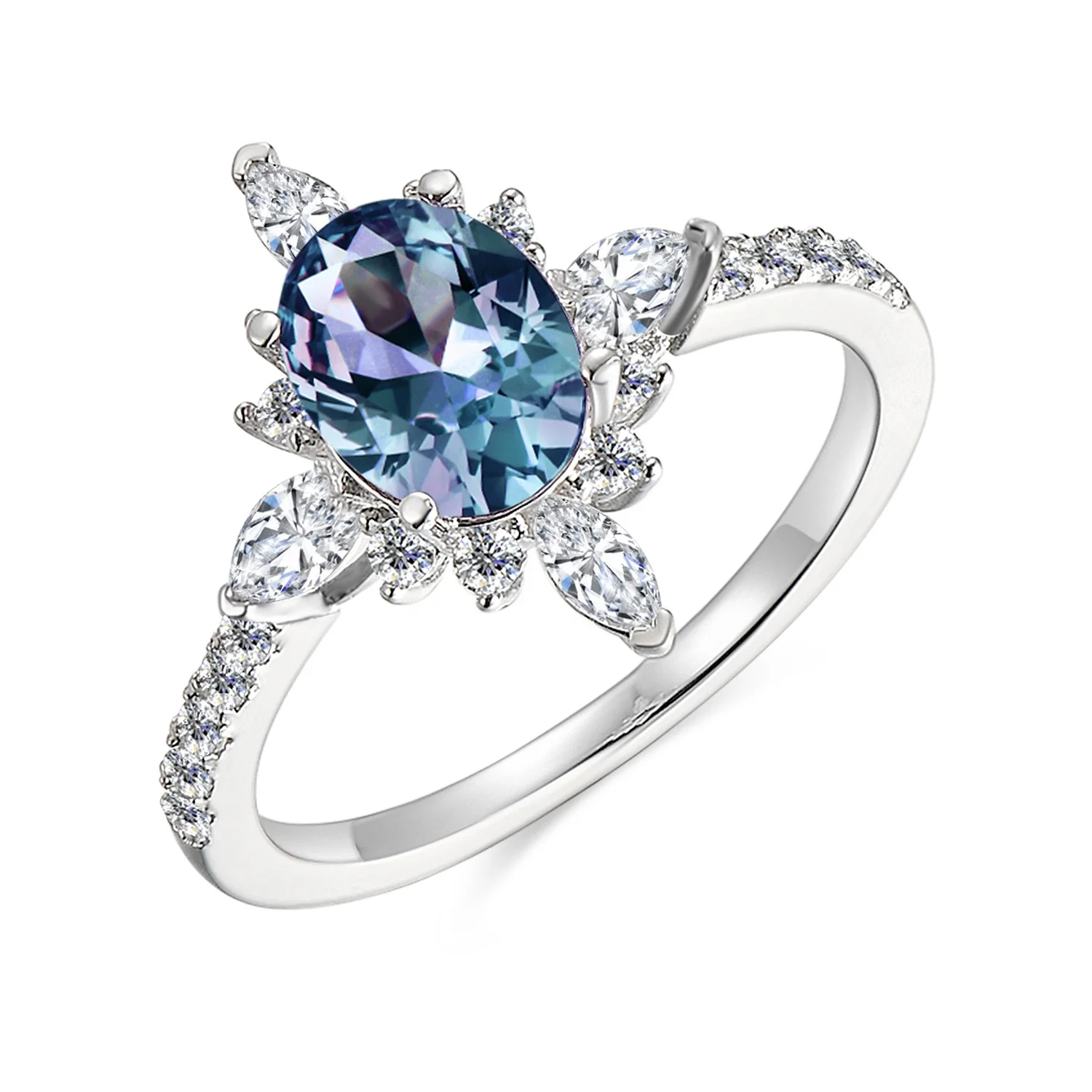 

925 Sterling Silver Color Change Gemstone Jewelry Beautiful Cluster Alexandrite Engagement Ring For Women Destiny Jewellery