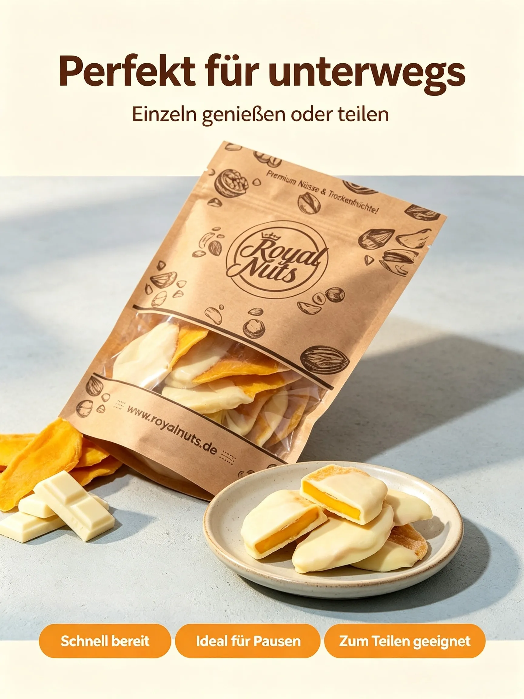 Getrocknete Mango serviert auf einem Teller