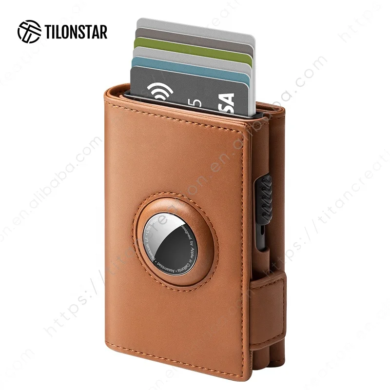 

Hot Sell Portable Men Rfid Blocking Leather Pop Up Credit Card Holder Airtag Wallets