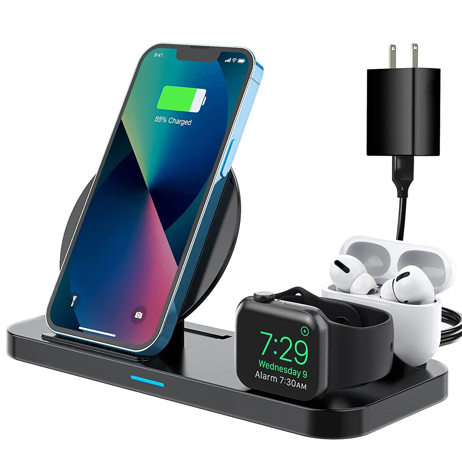 

Wireless Charger 3 in 1 Foldable Fast Charging Station Compatible with iPhone Qi-Enabled Android Phone Apple Watch & AirPods