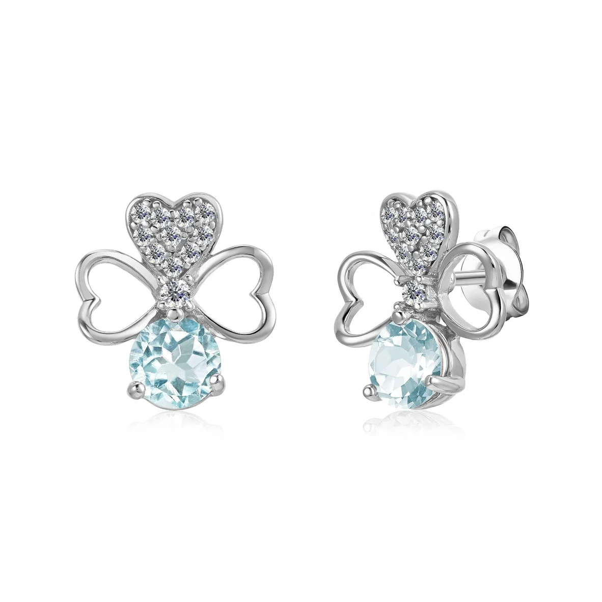 2022 New Natural Gemstone Jewelry 925 Sterling Silver Sky Blue Topaz Four Leaf Clover Stud Earrings For Women Destiny Jewellery