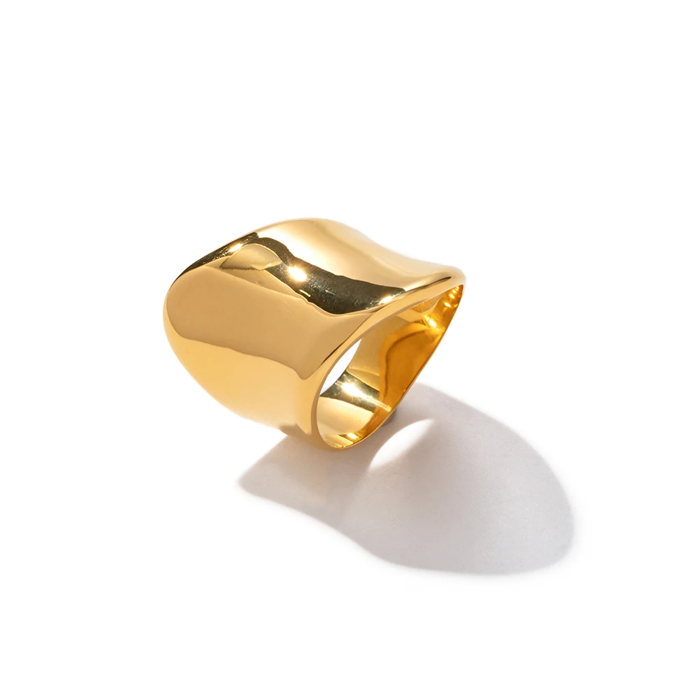 

Geometric 18K Gold Plated Stainless Steel Ring Fashion Jewelry Simple full Metal Irregular Ring for Women Girls