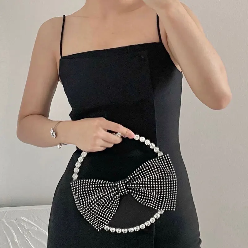 

Luxury Metal Frame Bow Crystal Rhinestone Evening Purse For Women Diamond Clutches For Wedding Party, 1 colors to choose