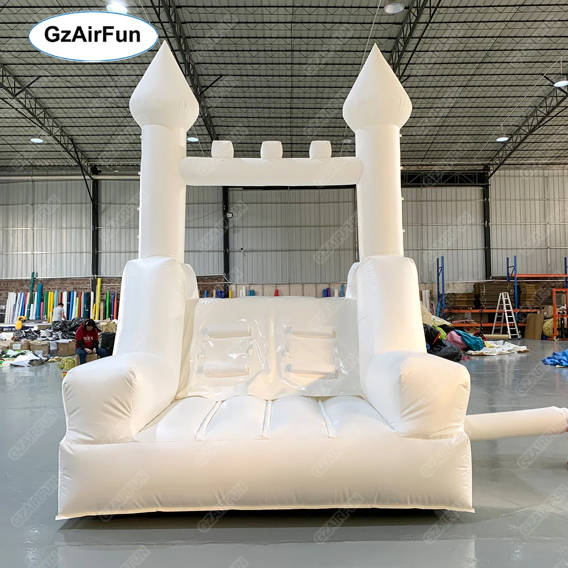 

Outdoor white bounce house kids party castle inflatable slide with ball pool