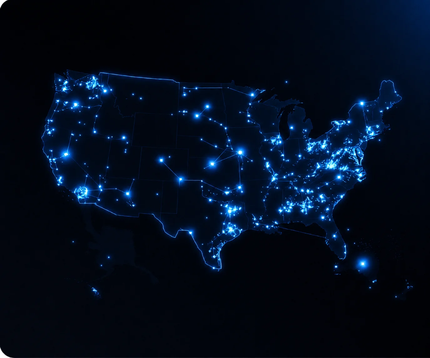 US buyer activity map showing network connectivity across the United States