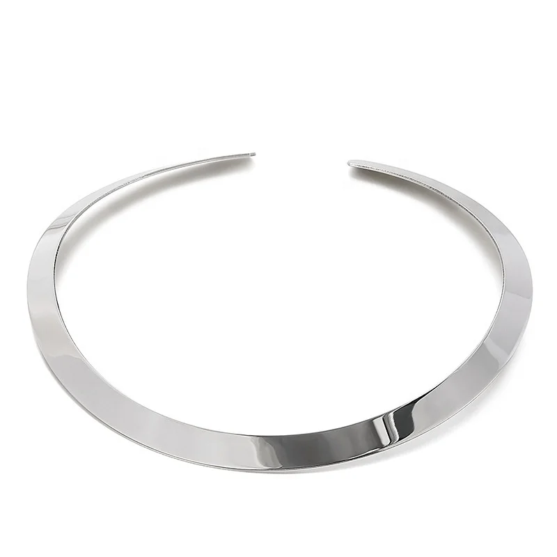 

Wholesale High Quality Fashion Custom 316L Stainless Steel Silver Color Women Minimalistic Open Choker Necklace