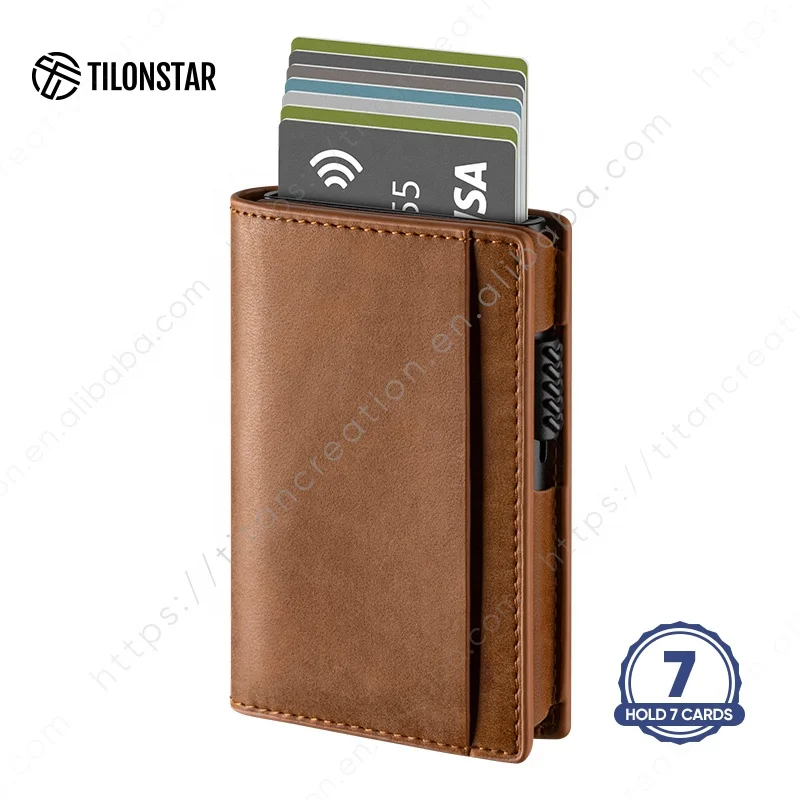 

TILONSTAR TVC318 Aluminum Cardholder Rfid Leather Card Holders Pop Up Credit Card Holder Wallet For Men