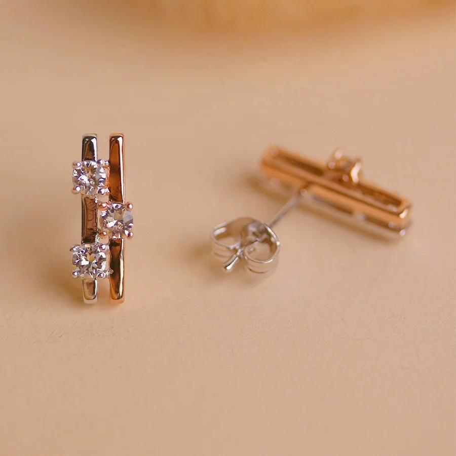 

Destiny Jewellery Finest Austrian Crystal Jewelry Simple Rose Gold And White Gold Plated Rectangle Bar Stud Earrings