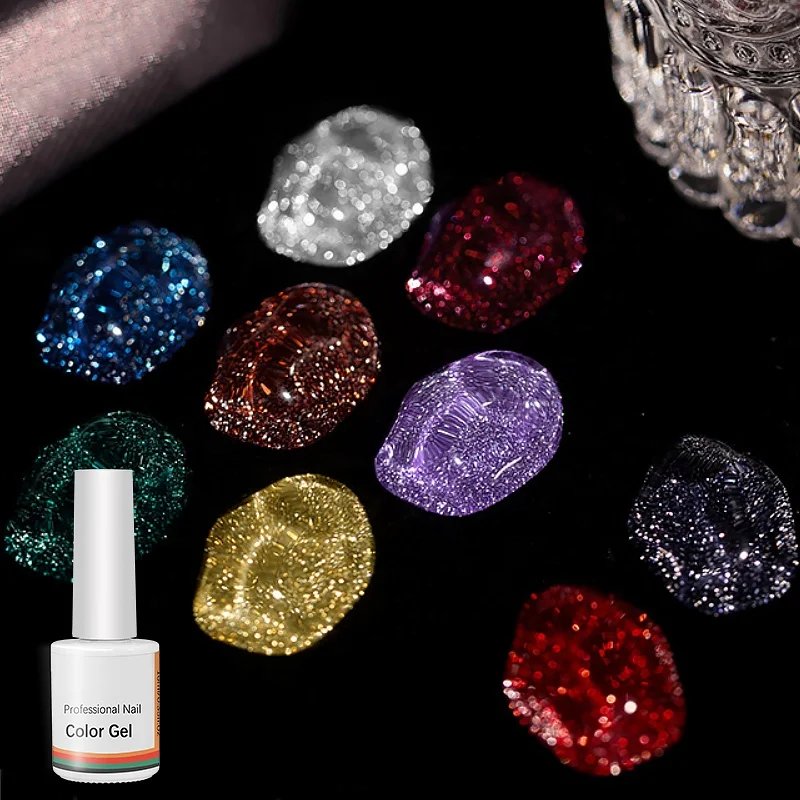 

10Colors Glow In The Dark Nail Gel Flashing Diamond Glitter colors Disco Reflective Gel Nail Polish, Multi-colored 10 colors