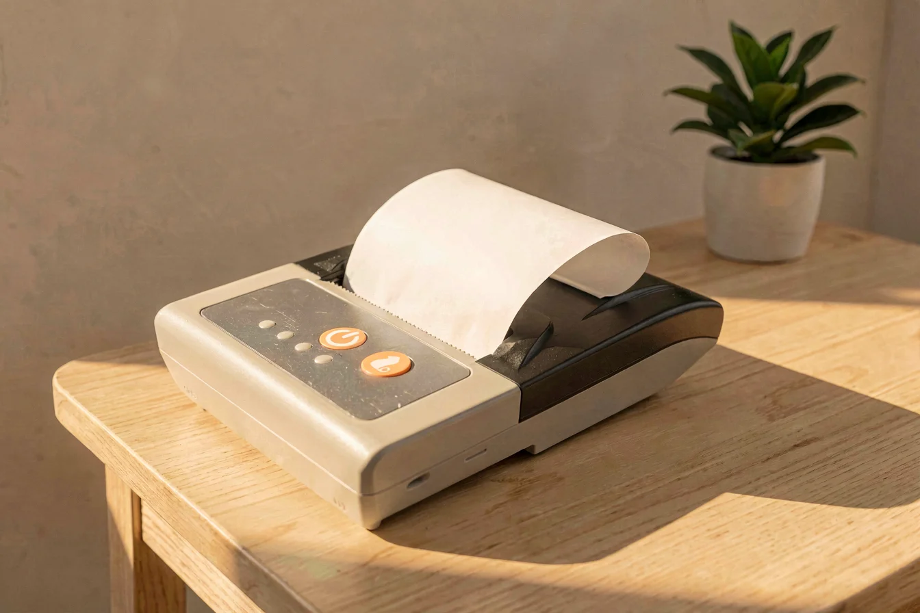 Portable thermal printer with self-cutting feature