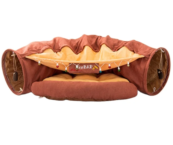

Amazon supply soft warm breathable foldable PP cotton filled canvas cat tunnel toy bed